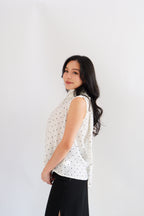 (BACKORDER) Milimay Choker Tie Neck Polkadot Top in White