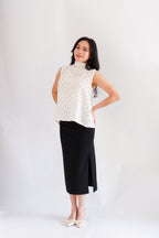(BACKORDER) Milimay Choker Tie Neck Polkadot Top in White