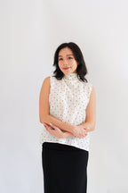 (BACKORDER) Milimay Choker Tie Neck Polkadot Top in White