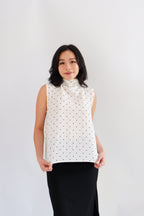 (BACKORDER) Milimay Choker Tie Neck Polkadot Top in White