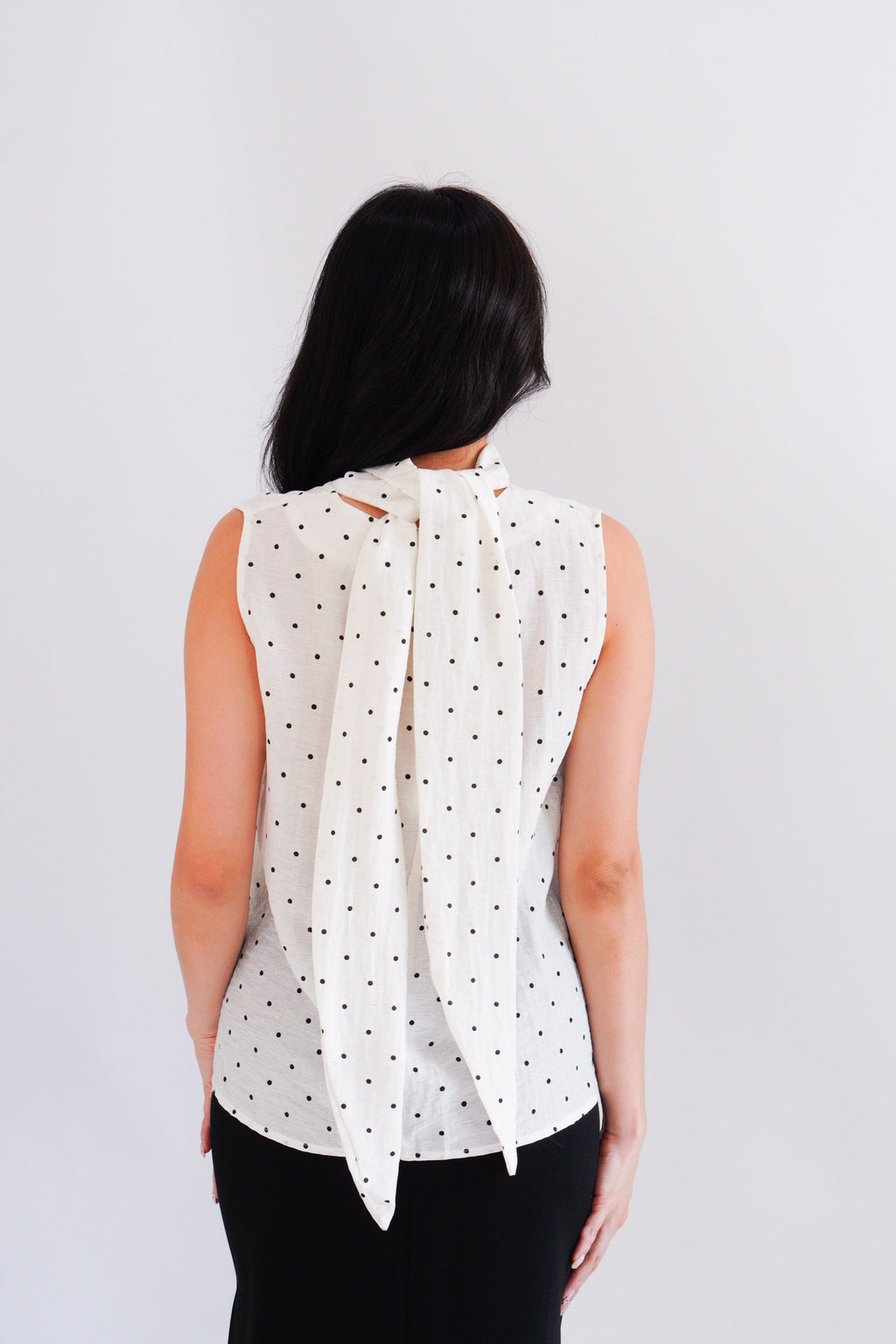 (BACKORDER) Milimay Choker Tie Neck Polkadot Top in White