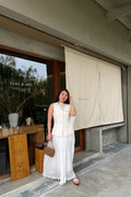 Lania Sash Vest Top and Skirt Set in Light Beige