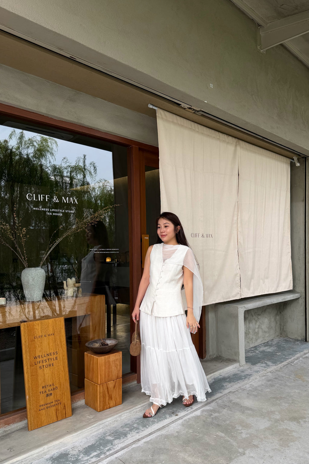 Lania Sash Vest Top and Skirt Set in Light Beige