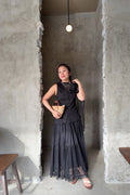Lania Sash Vest Top and Skirt Set in Black