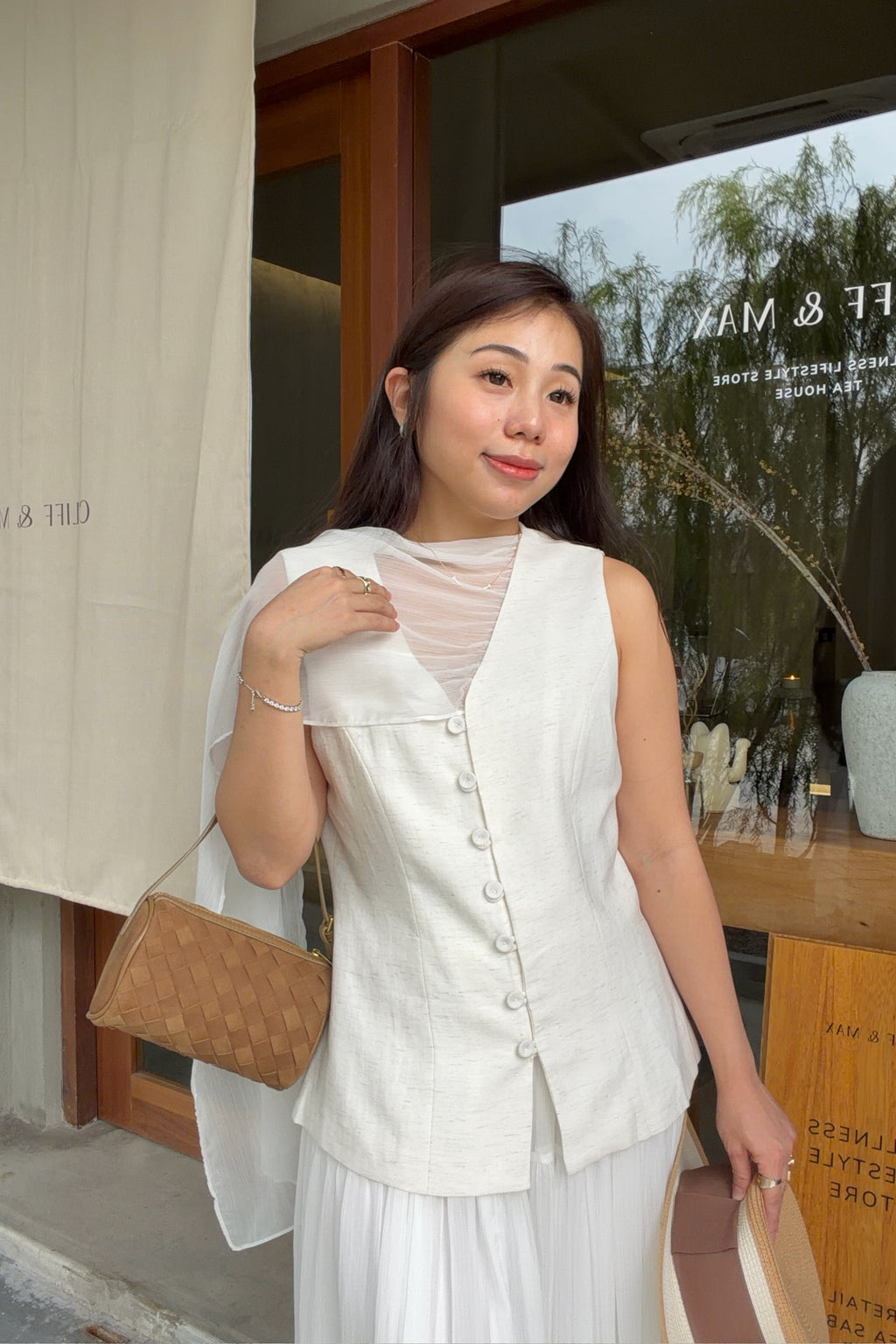 Lania Sash Vest Top and Skirt Set in Light Beige