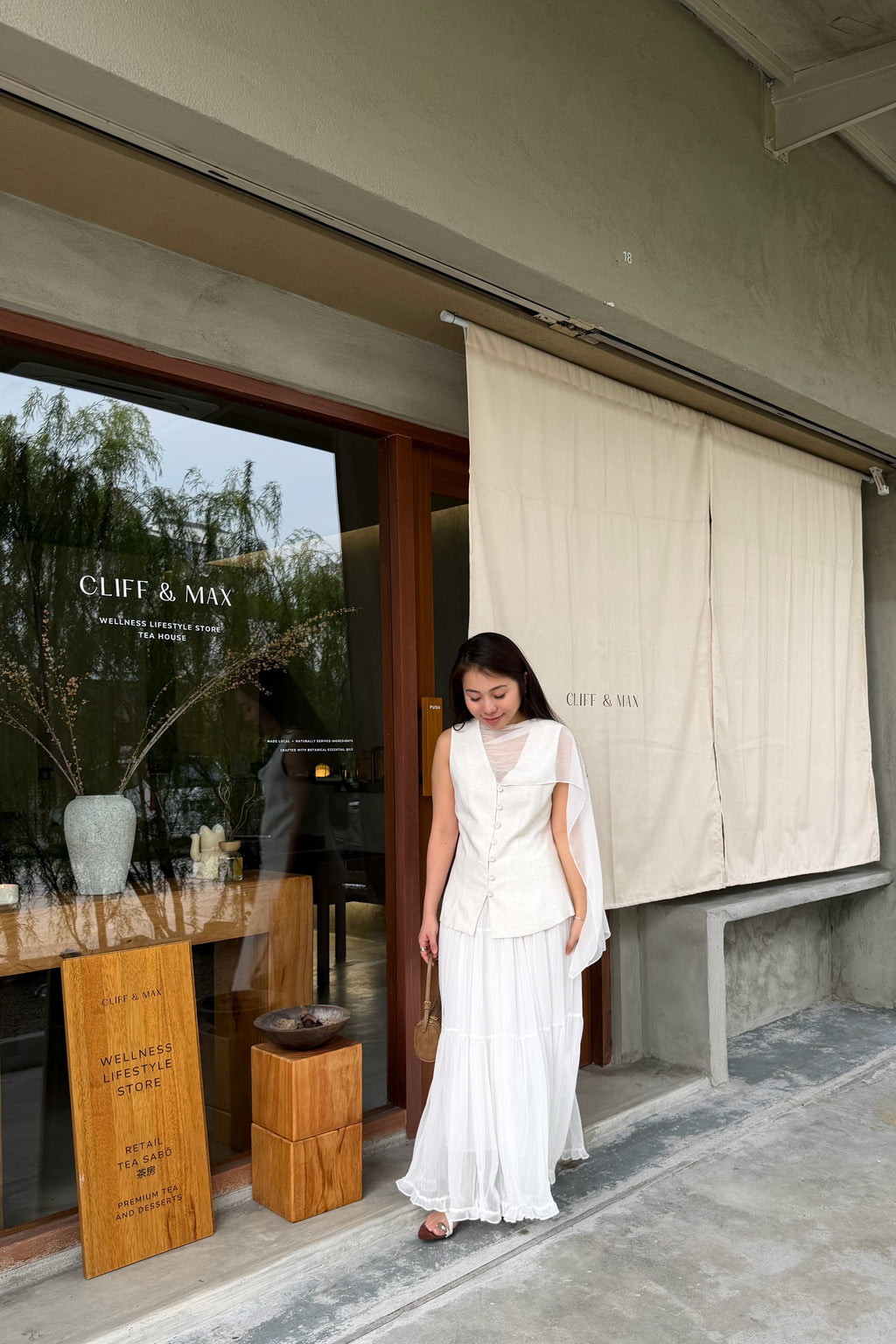 Lania Sash Vest Top and Skirt Set in Light Beige