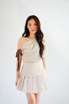 Ariane Pleated Mini Skirt in Beige