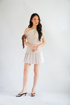 Ariane Pleated Mini Skirt in Beige