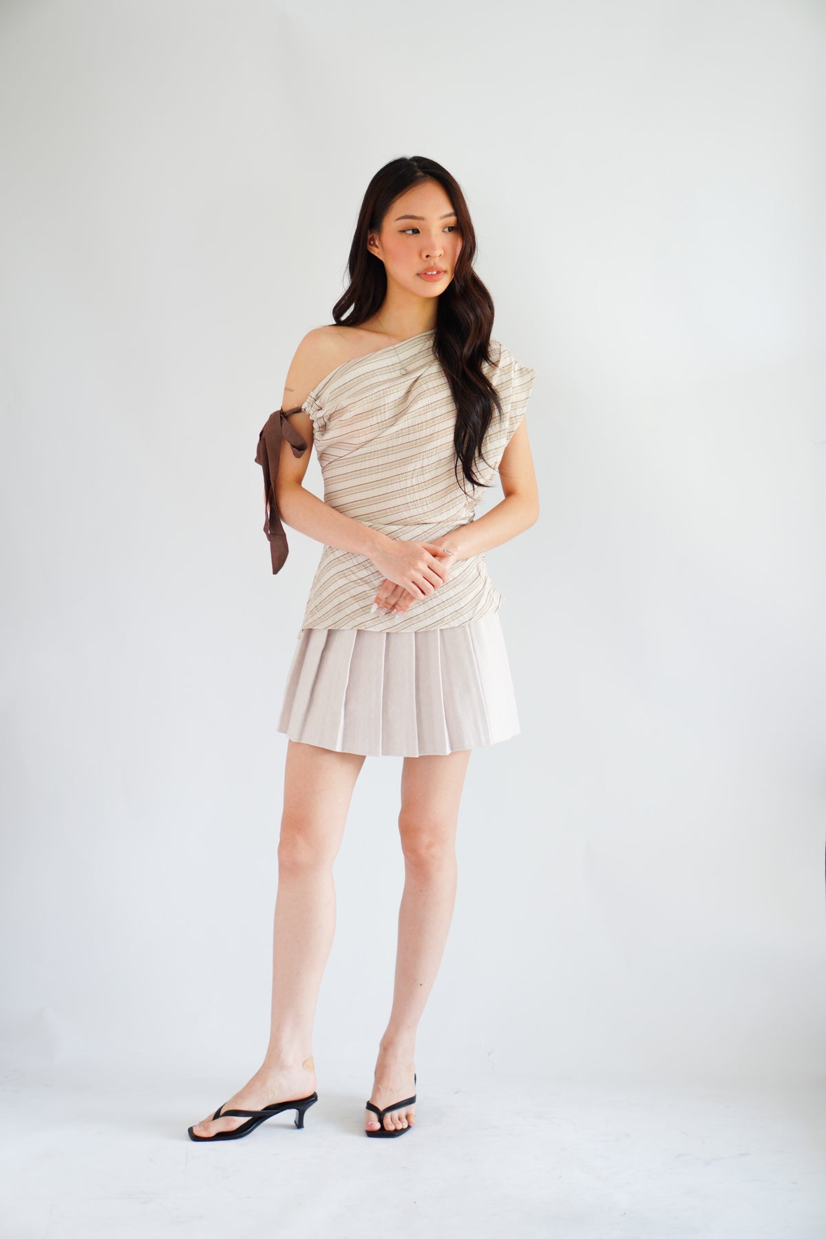 Ariane Pleated Mini Skirt in Beige