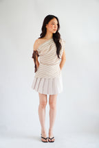 Ariane Pleated Mini Skirt in Beige