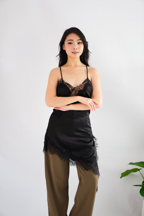 Nicolette Asymmetrical Lace Camisole Top in Black