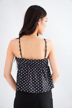 Angie Polkadot Deep V Babydoll Top in Black