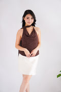 Anja Polkadot Choker Cowl Neck Top in Brown
