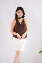 Anja Polkadot Choker Cowl Neck Top in Brown