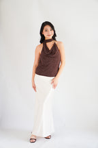 Anja Polkadot Choker Cowl Neck Top in Brown