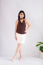 Anja Polkadot Choker Cowl Neck Top in Brown