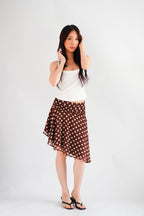 Royenne Asymmetrical Polkadot Skirt in Brown