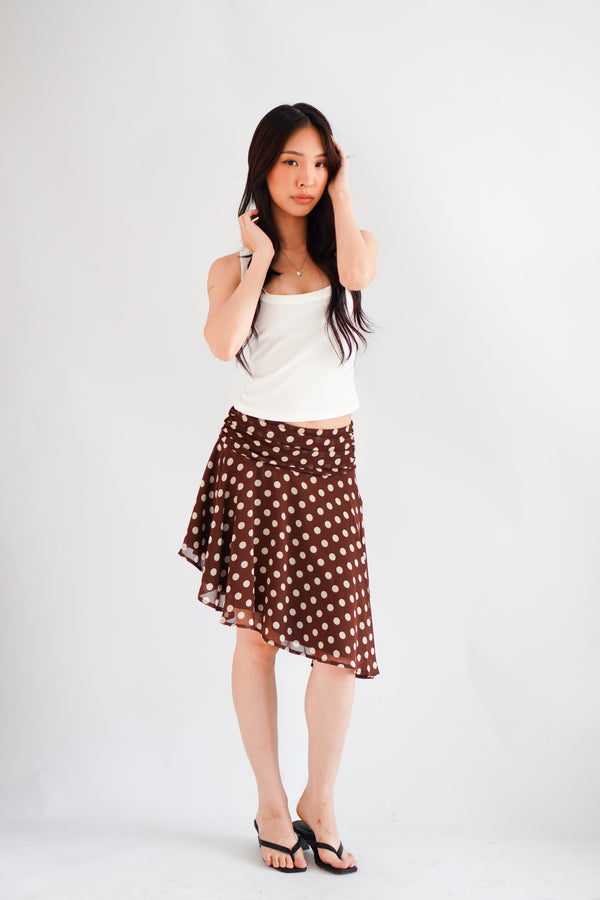 Royenne Asymmetrical Polkadot Skirt in Brown