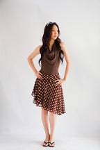 Royenne Asymmetrical Polkadot Skirt in Brown