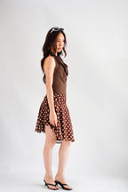 Royenne Asymmetrical Polkadot Skirt in Brown