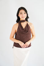 Anja Polkadot Choker Cowl Neck Top in Brown