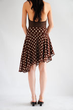 Royenne Asymmetrical Polkadot Skirt in Brown