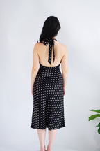 Gaelle Polkadot Self Tied Halter Neck Dress in Black