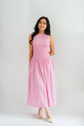 Seaki Gingham High Neck Smocked Maxi Dress in Pink