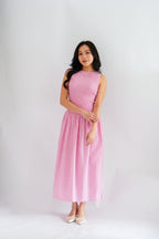 Seaki Gingham High Neck Smocked Maxi Dress in Pink