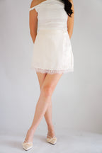 Luver Lace Mini Satin Skirt in Cream