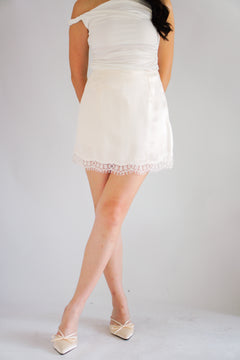 Luver Lace Mini Satin Skirt in Cream