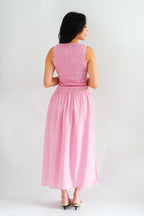 Seaki Gingham High Neck Smocked Maxi Dress in Pink