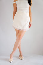 Luver Lace Mini Satin Skirt in Cream