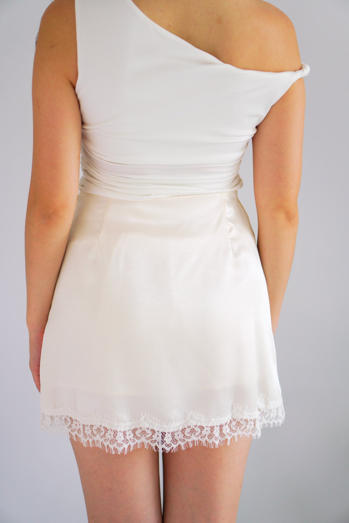 Luver Lace Mini Satin Skirt in Cream