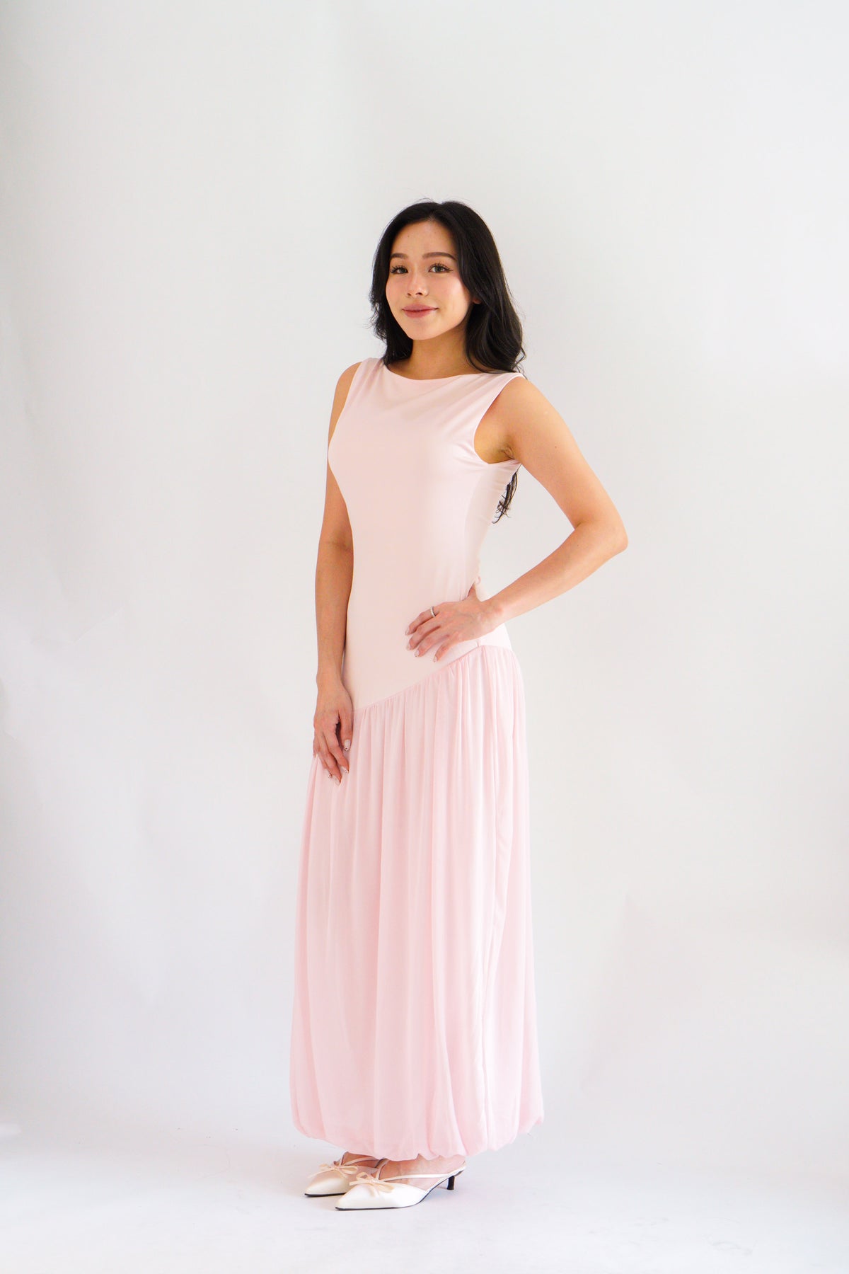 Rismi Drop Waist Asymmetrical Maxi Dress in Pink