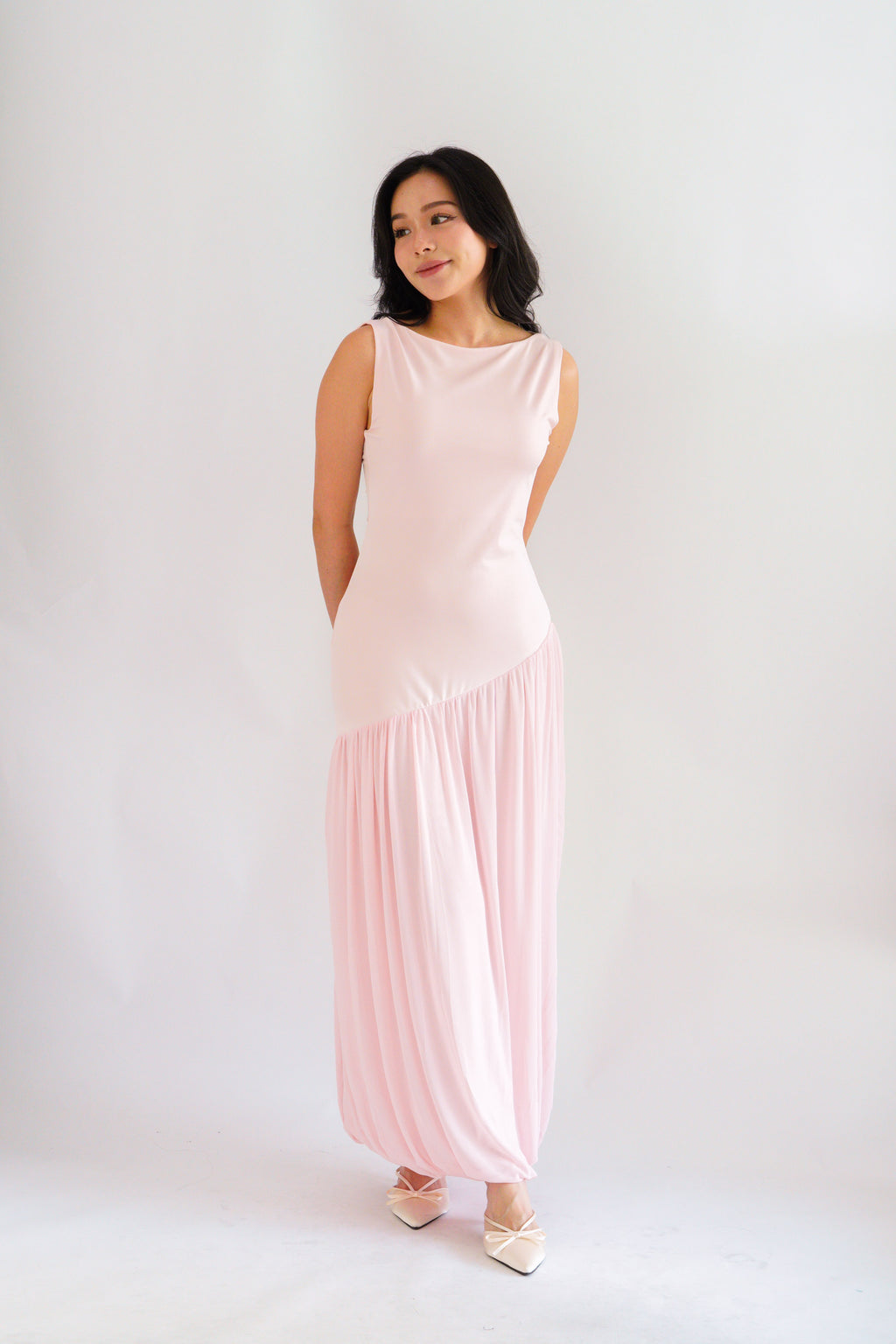 Rismi Drop Waist Asymmetrical Maxi Dress in Pink