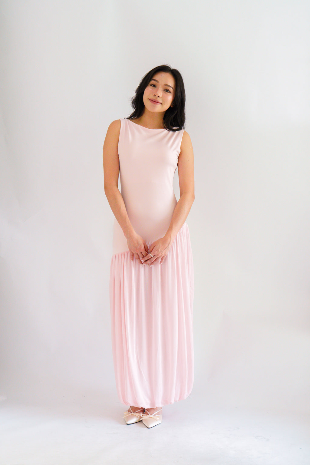 Rismi Drop Waist Asymmetrical Maxi Dress in Pink