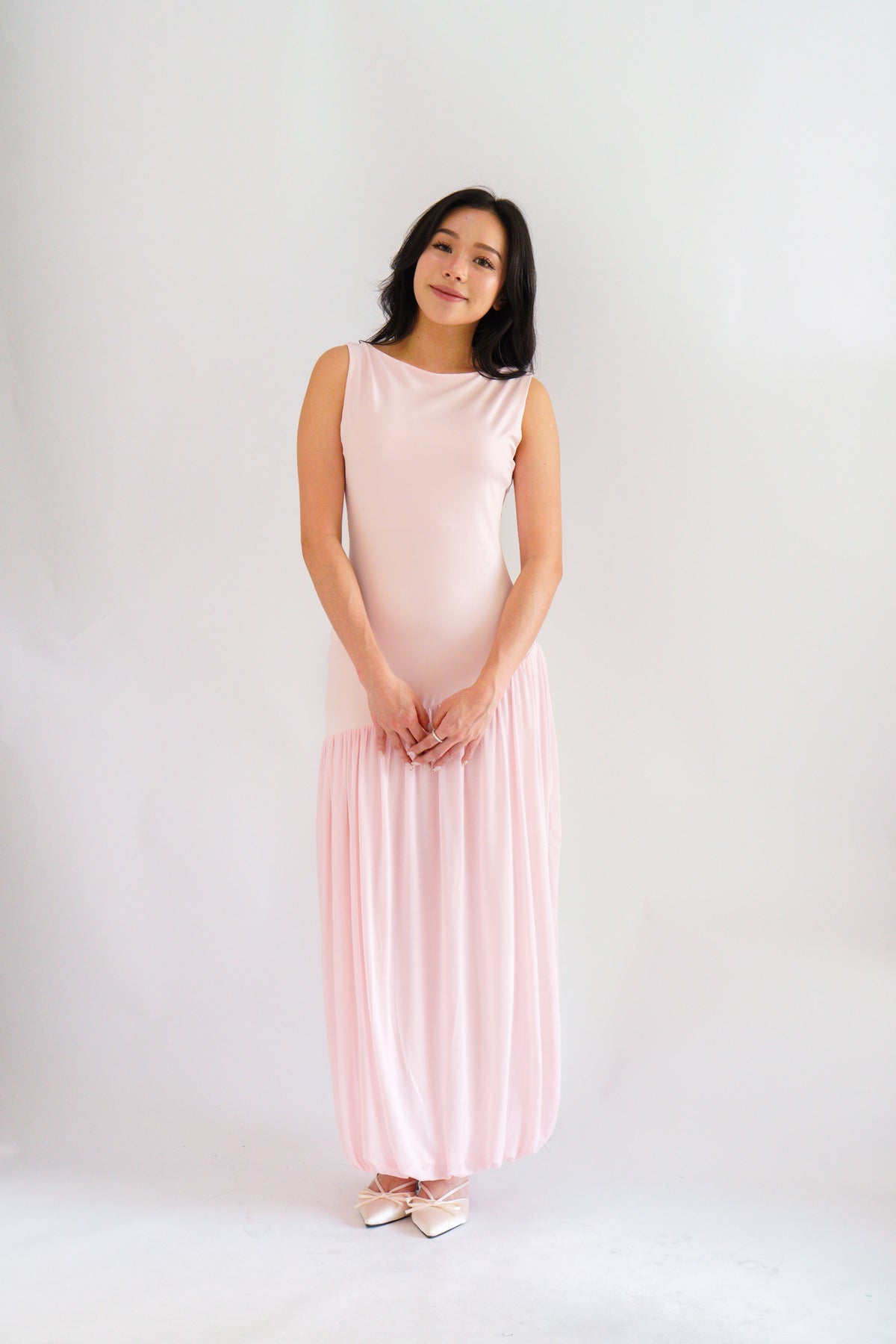 Rismi Drop Waist Asymmetrical Maxi Dress in Pink