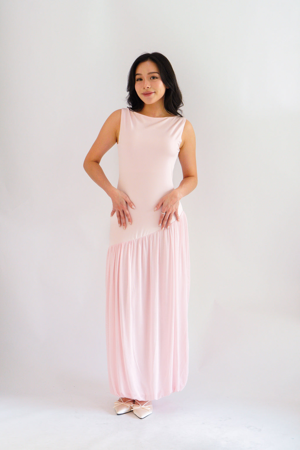 Rismi Drop Waist Asymmetrical Maxi Dress in Pink