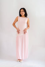 Rismi Drop Waist Asymmetrical Maxi Dress in Pink