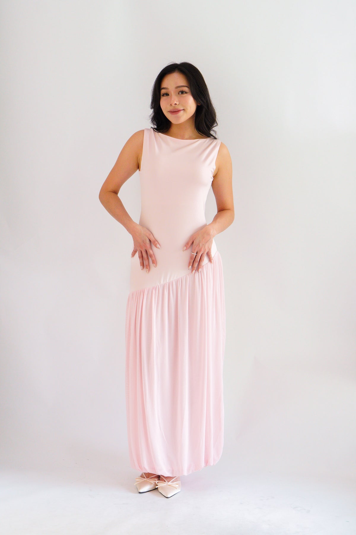 Rismi Drop Waist Asymmetrical Maxi Dress in Pink