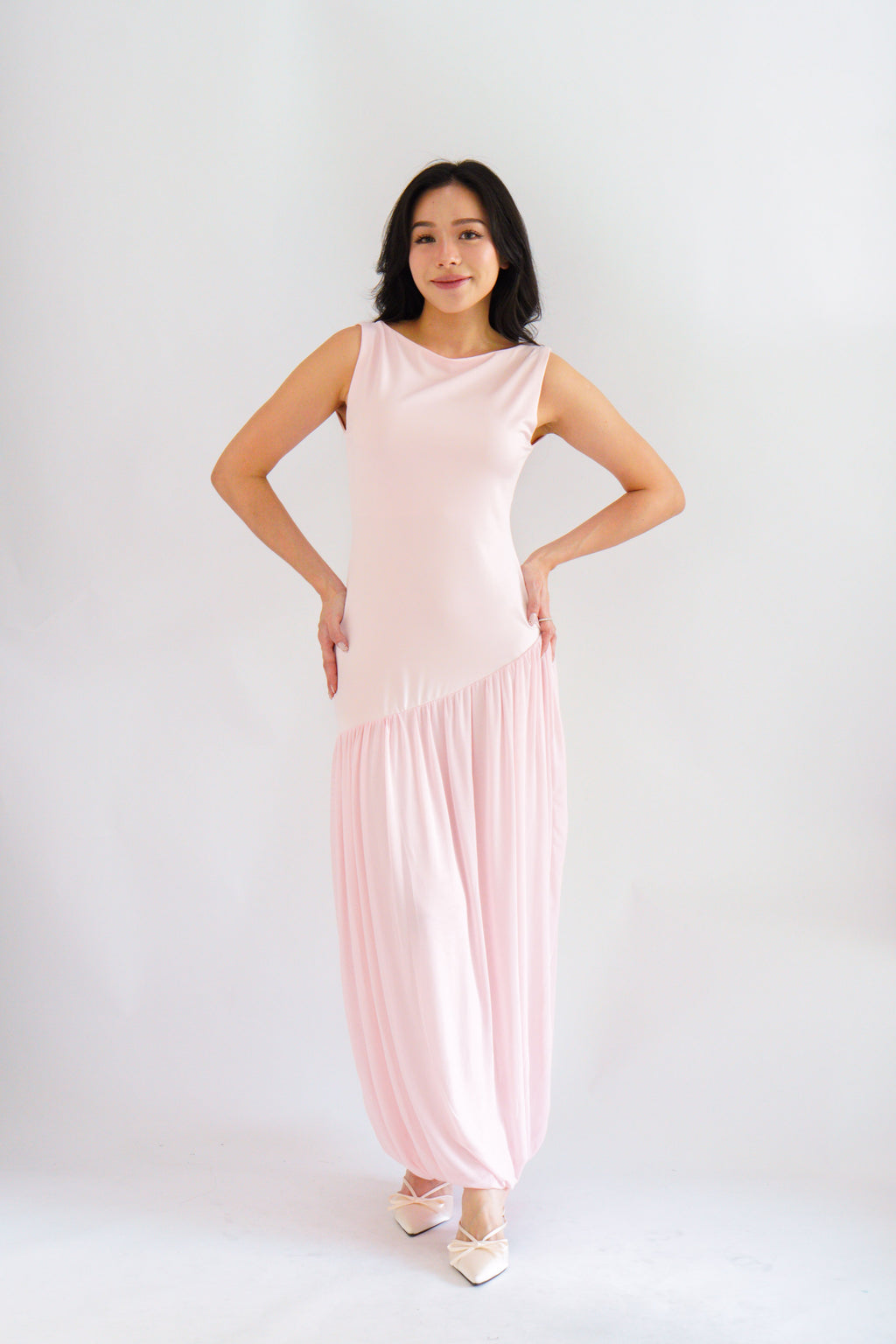 Rismi Drop Waist Asymmetrical Maxi Dress in Pink