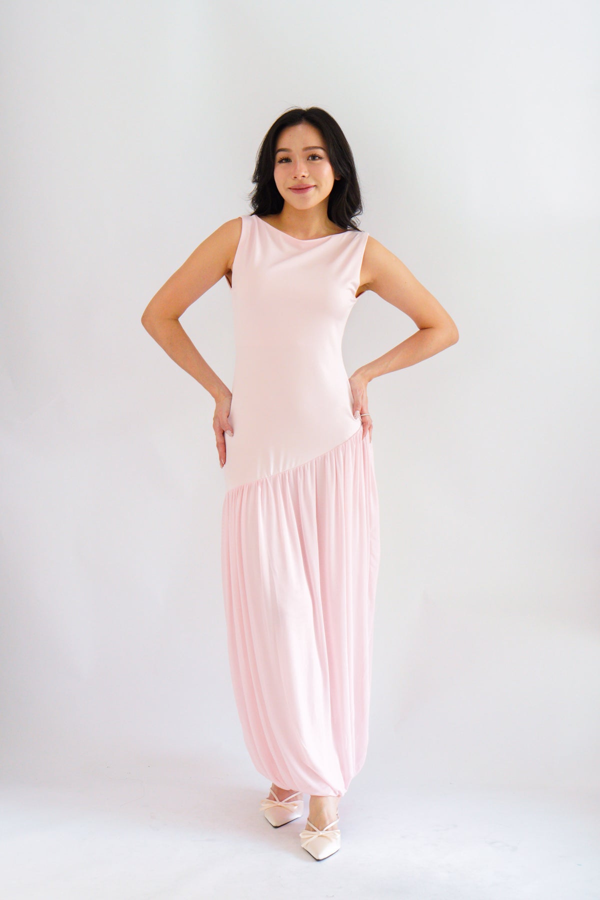 Rismi Drop Waist Asymmetrical Maxi Dress in Pink