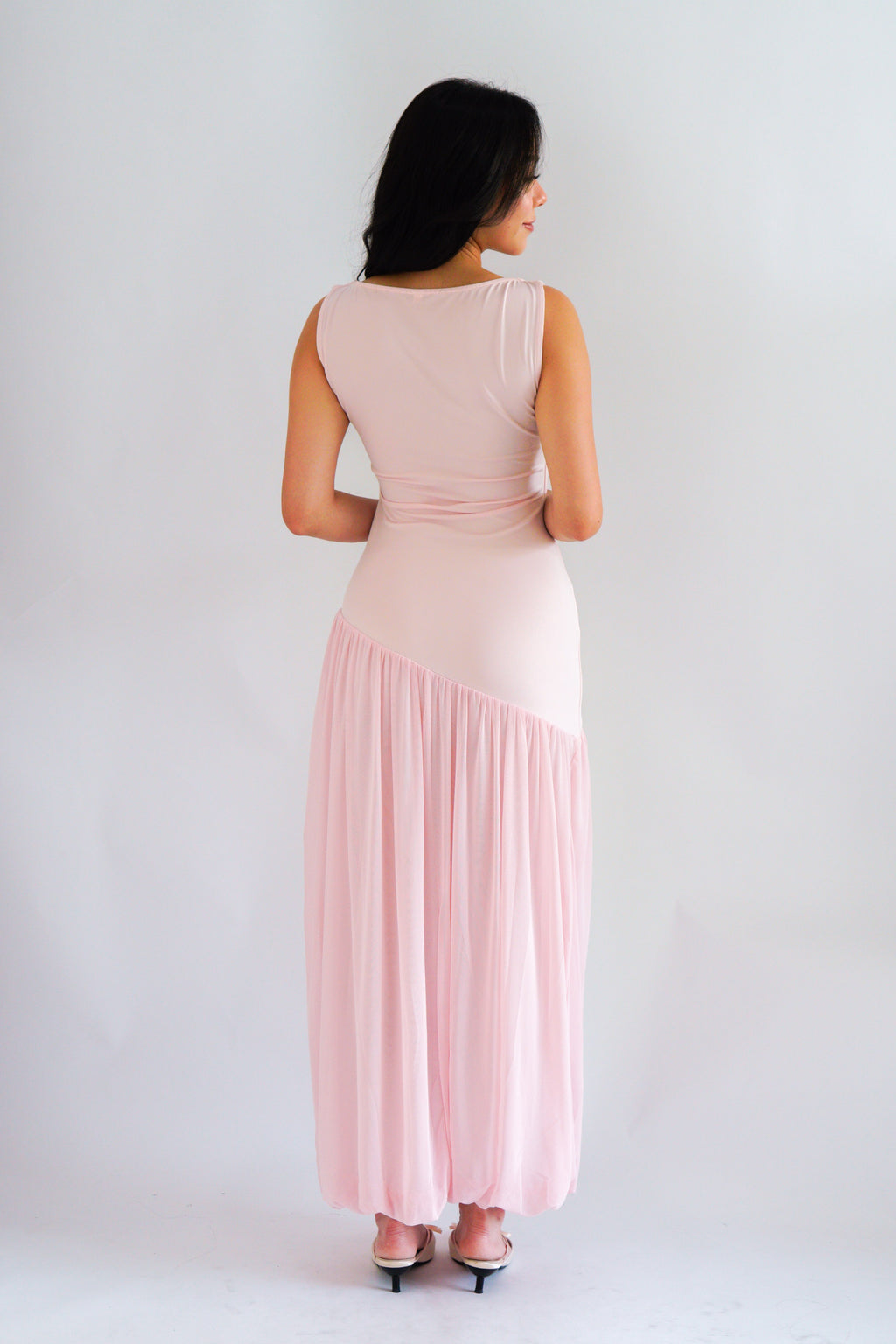 Rismi Drop Waist Asymmetrical Maxi Dress in Pink