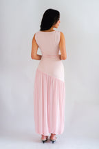 Rismi Drop Waist Asymmetrical Maxi Dress in Pink