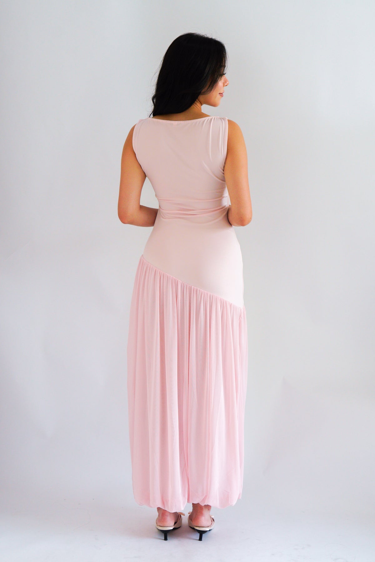 Rismi Drop Waist Asymmetrical Maxi Dress in Pink