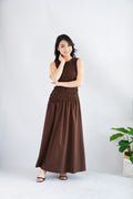 (BACKORDER) Kaliasa High Neck Smocked Maxi Dress in Brown