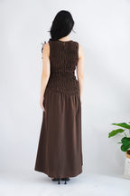 (BACKORDER) Kaliasa High Neck Smocked Maxi Dress in Brown