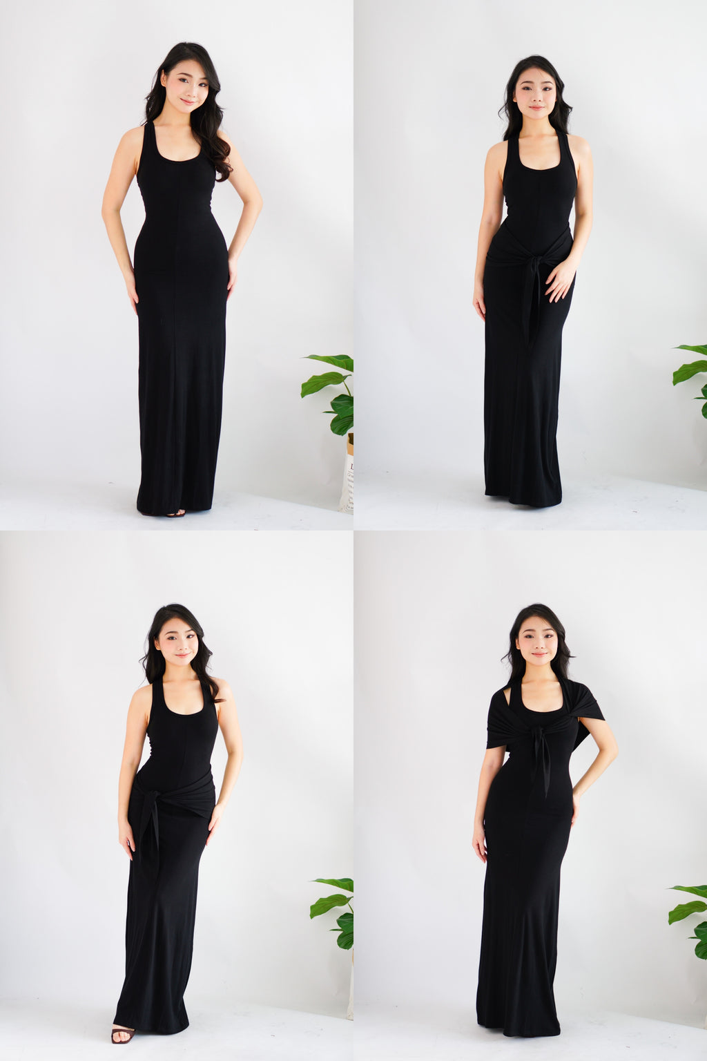 Astrid Halter Neck Bodycon Maxi Dress with Self Tied Scarf in Black