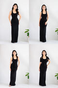 Astrid Halter Neck Bodycon Maxi Dress with Self Tied Scarf in Black